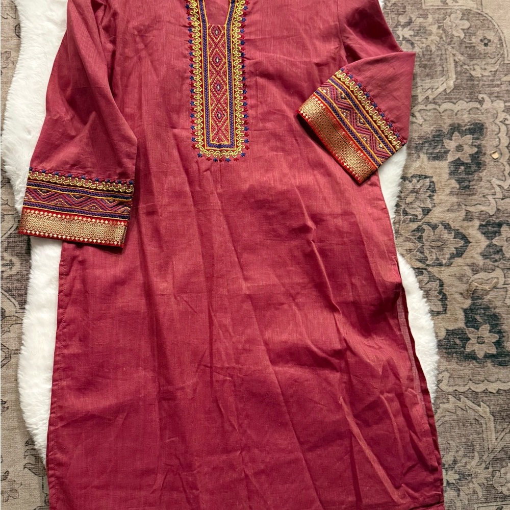 Embroidered Red Kurta and another pieces (3 in total )